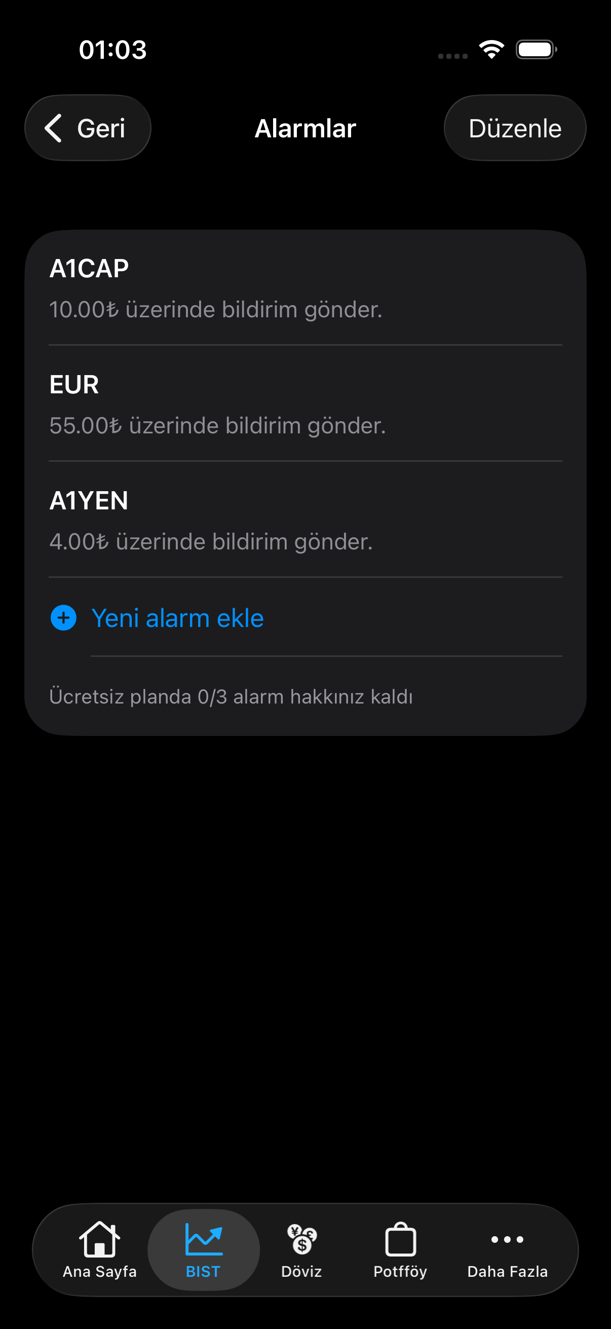 Fiyat alarmları